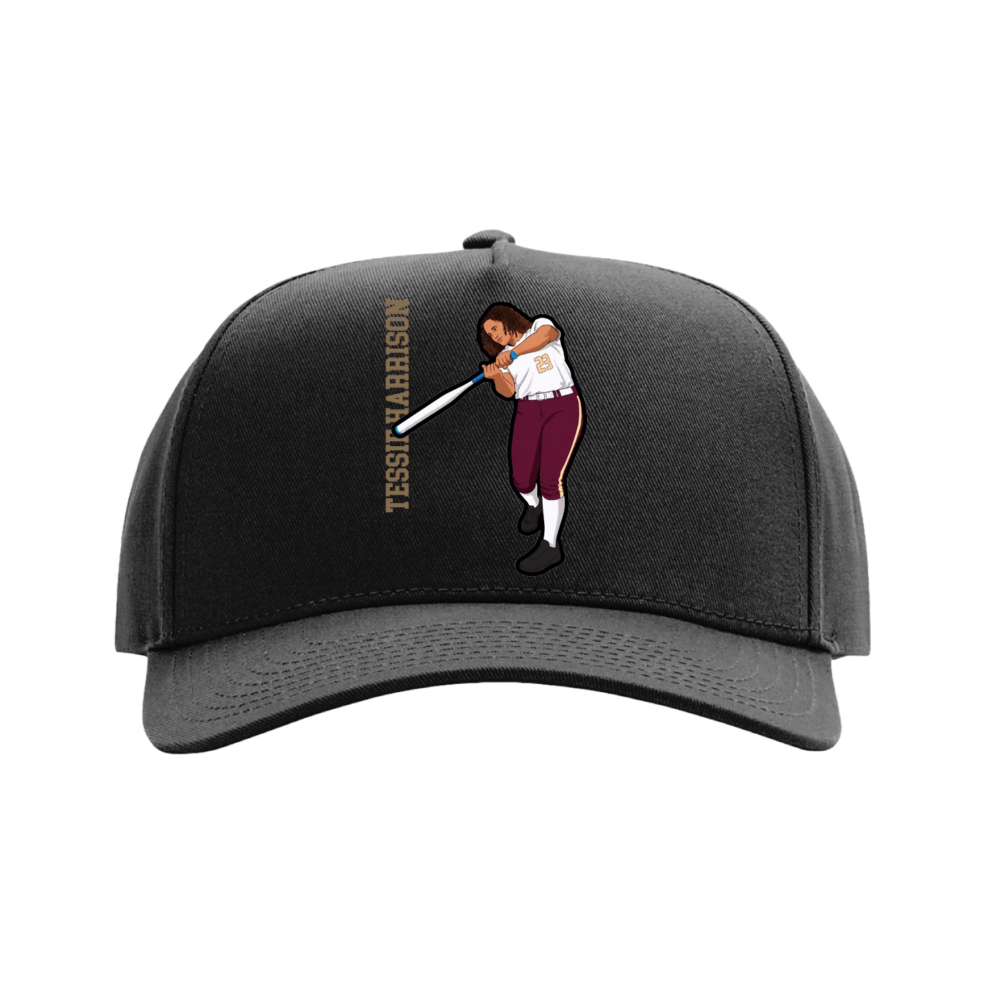 Full Fabric Five-Panel Champ Cap — Name Vertical in Black
