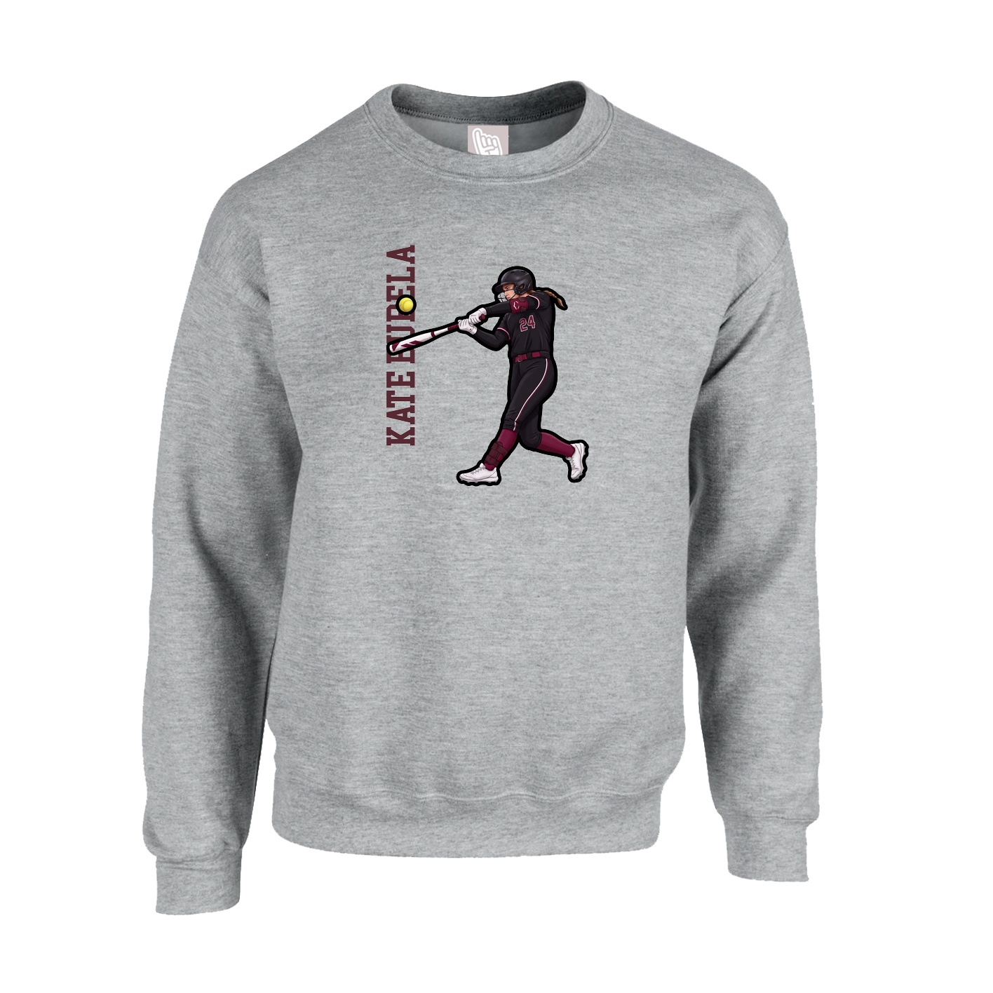Fleece Crew — Name Vertical in Grey