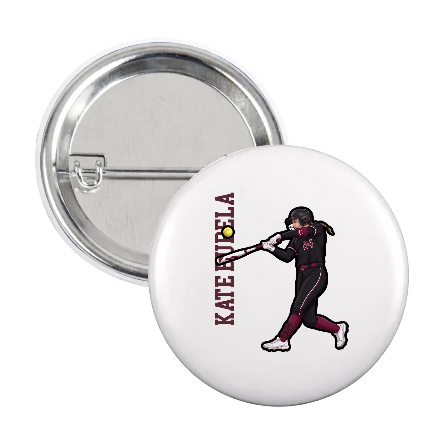 Game Day Button — Name Vertical in White