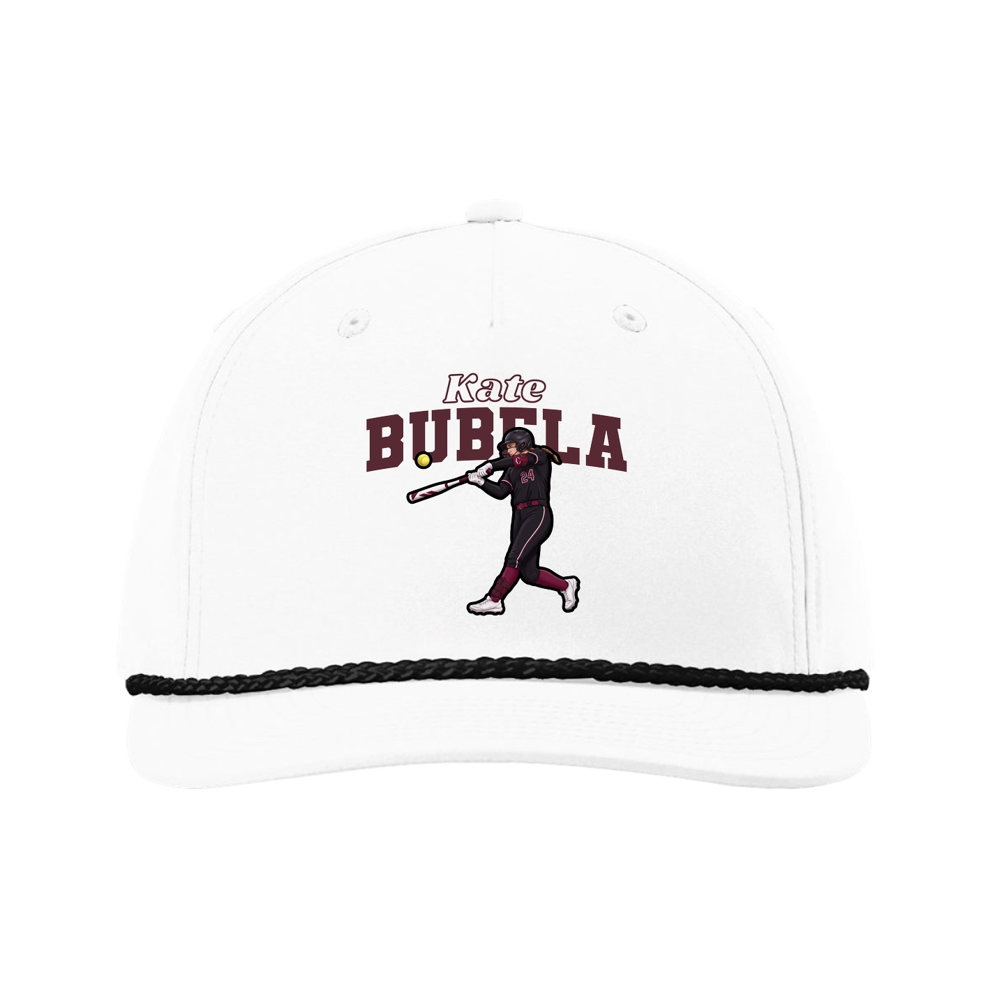 Five-Panel Classic Rope Cap — Name Arch in White