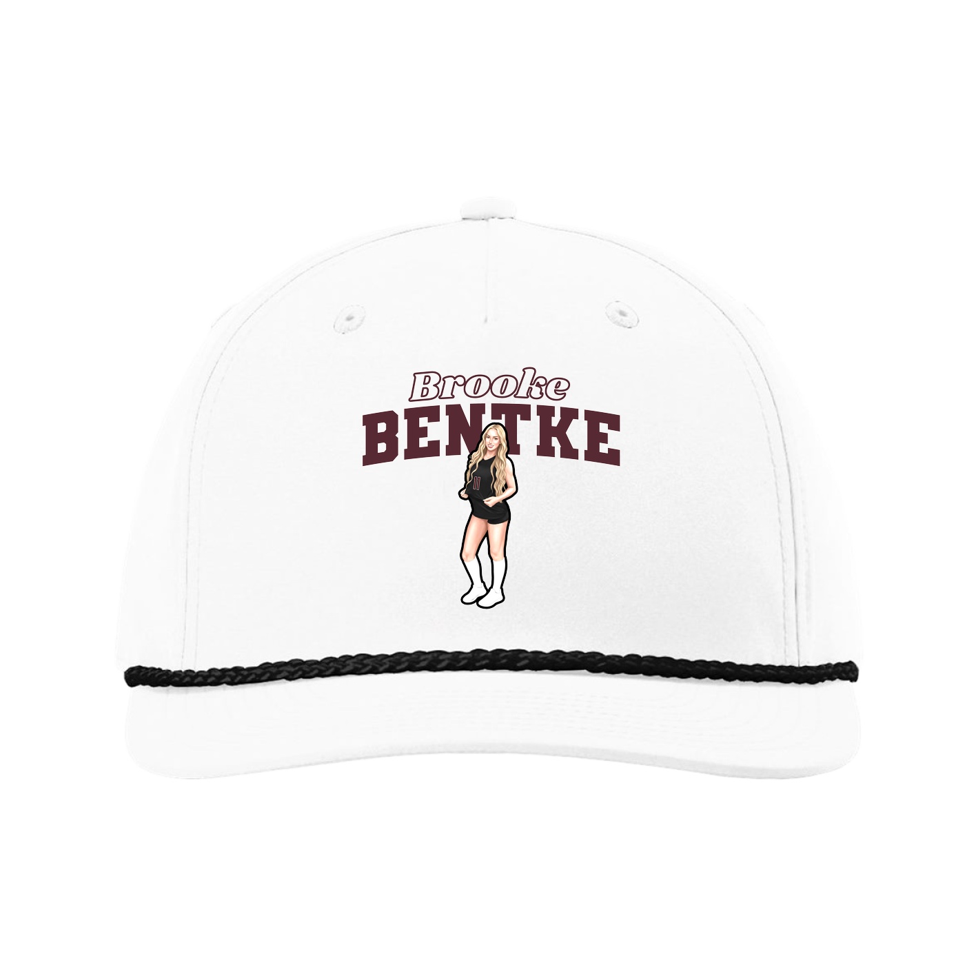 Five-Panel Classic Rope Cap — Name Arch in White