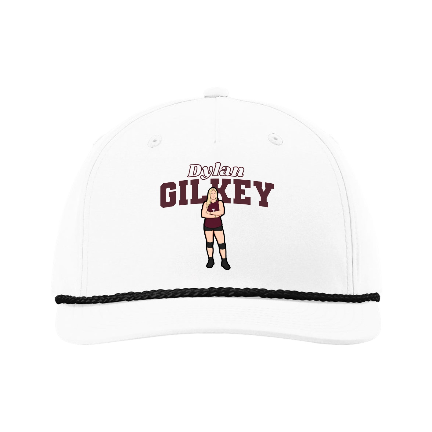 Five-Panel Classic Rope Cap — Name Arch in White