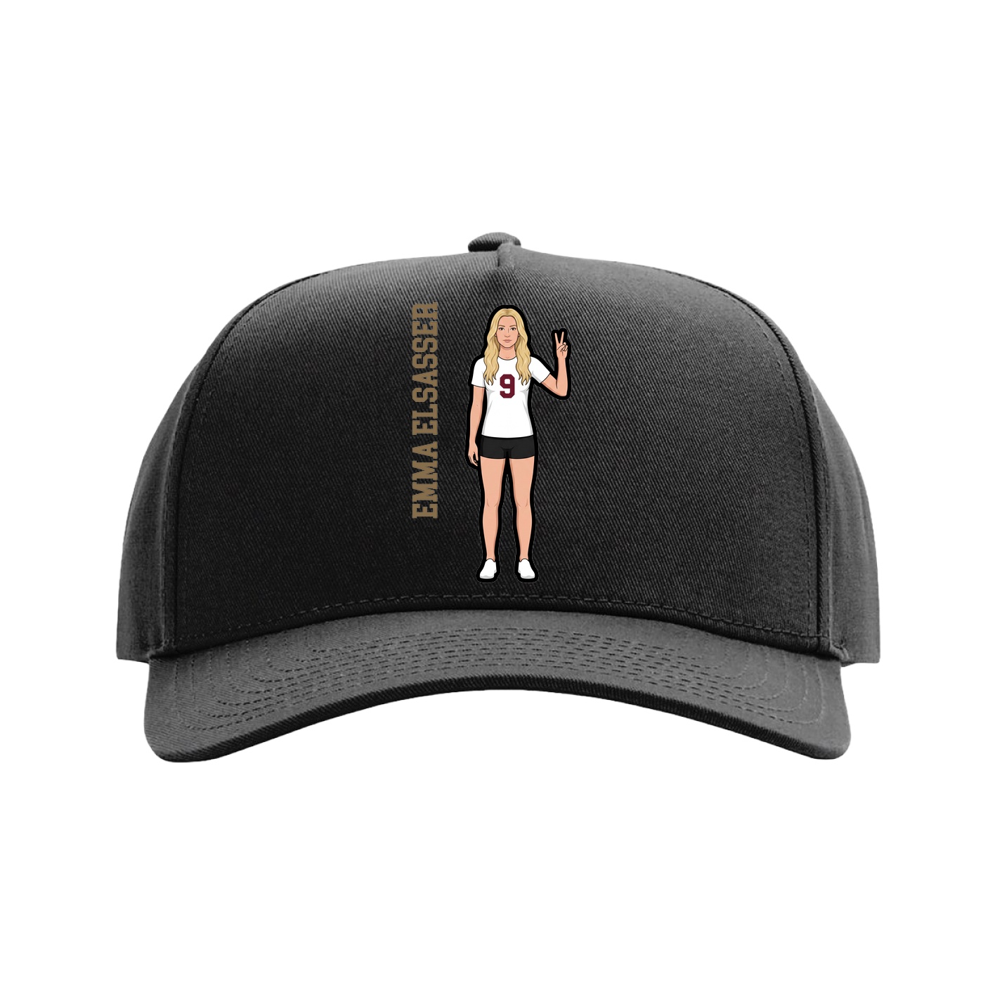 Full Fabric Five-Panel Champ Cap — Name Vertical in Black