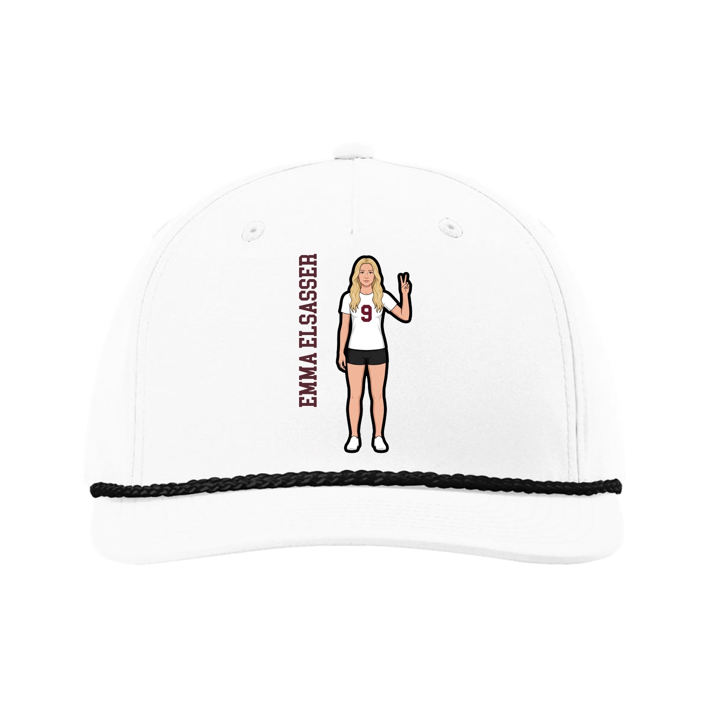 Five-Panel Classic Rope Cap — Name Vertical in White