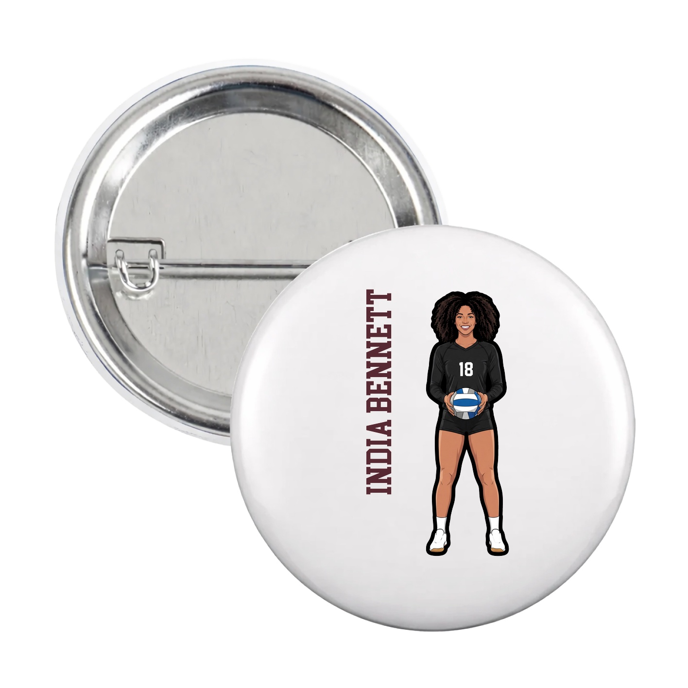 Game Day Button — Name Vertical in White