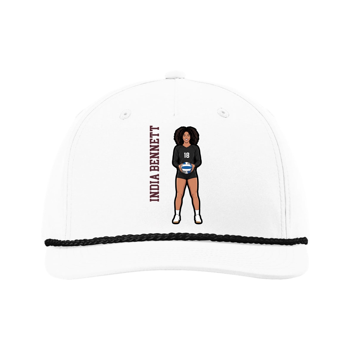 Five-Panel Classic Rope Cap — Name Vertical in White