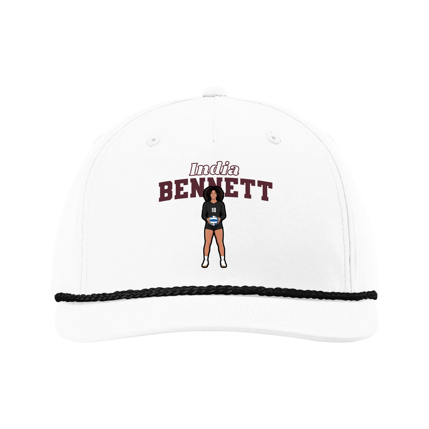 Five-Panel Classic Rope Cap — Name Arch in White