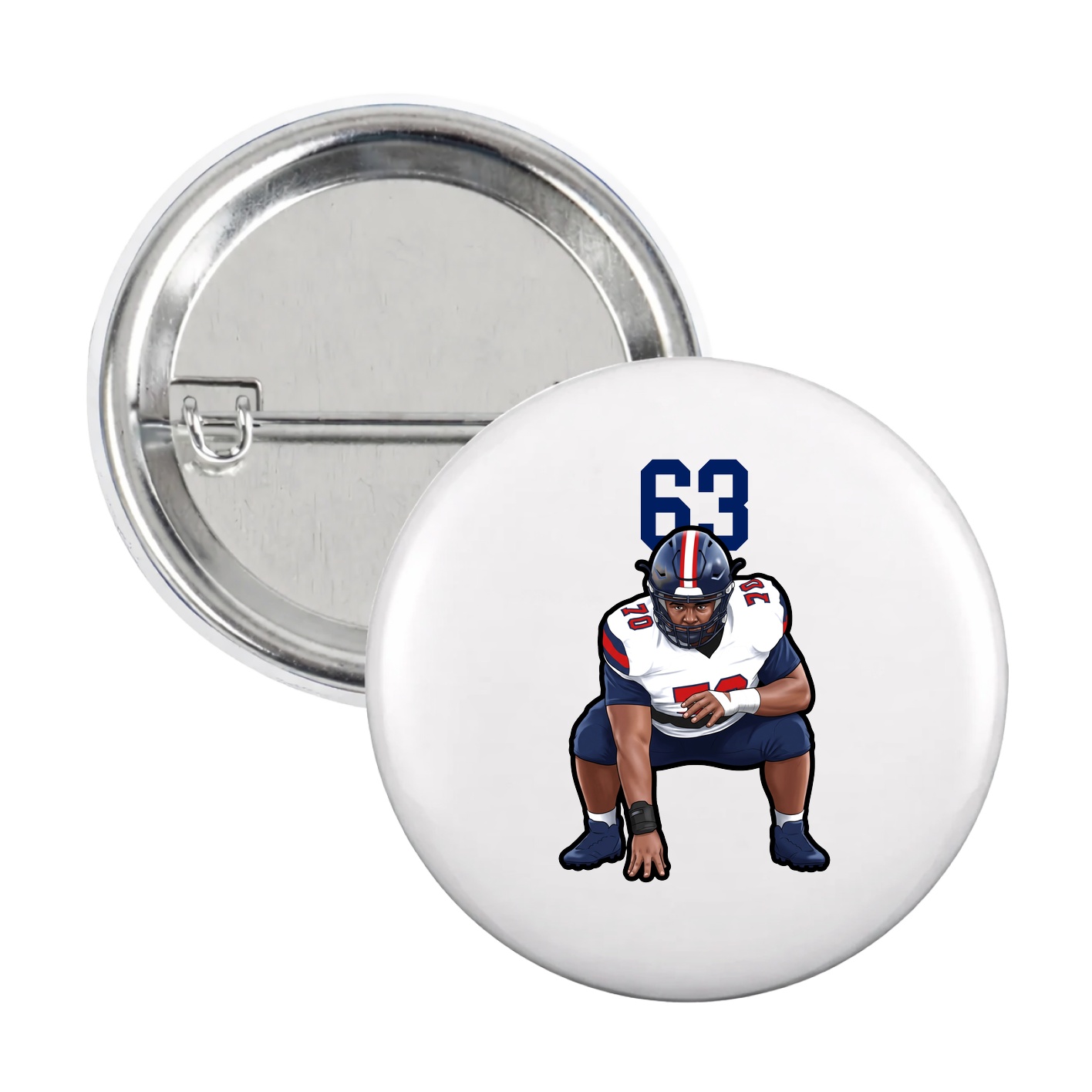 Game Day Button — Number Top in White