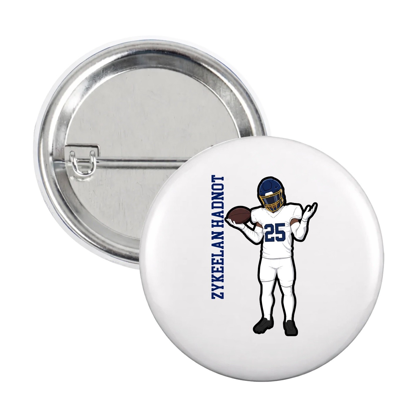 Game Day Button — Name Vertical in White