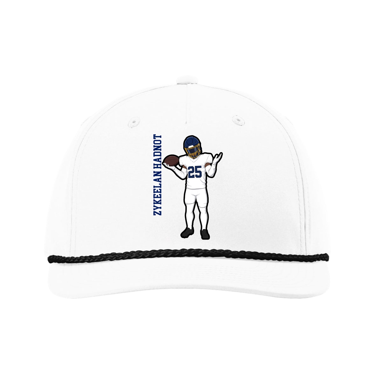 Five-Panel Classic Rope Cap — Name Vertical in White