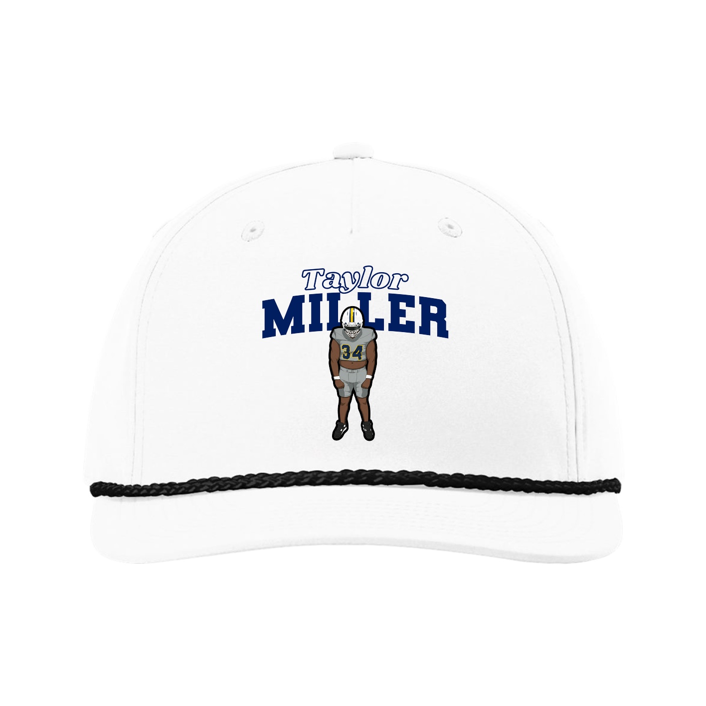 Five-Panel Classic Rope Cap — Name Arch in White