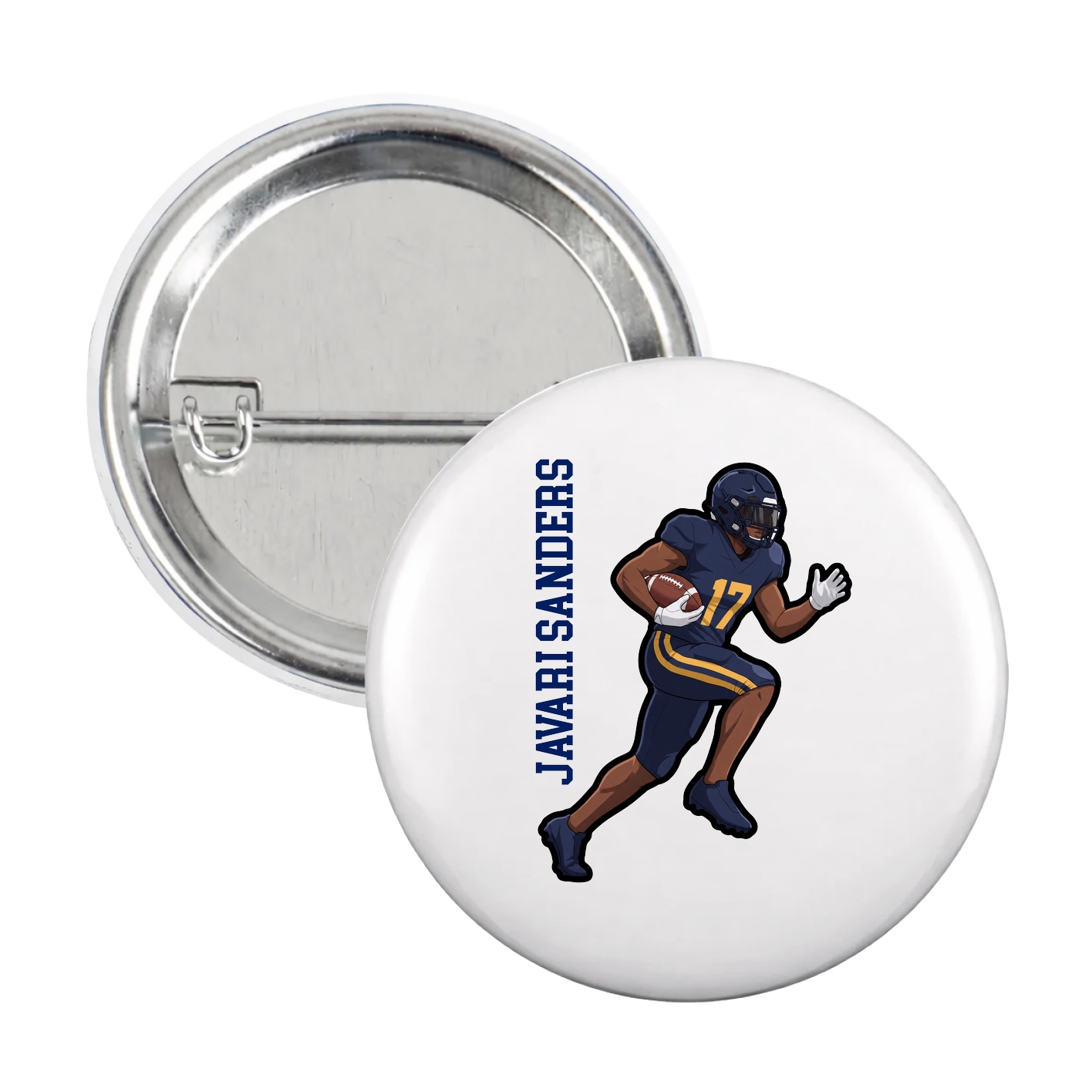 Game Day Button — Name Vertical in White