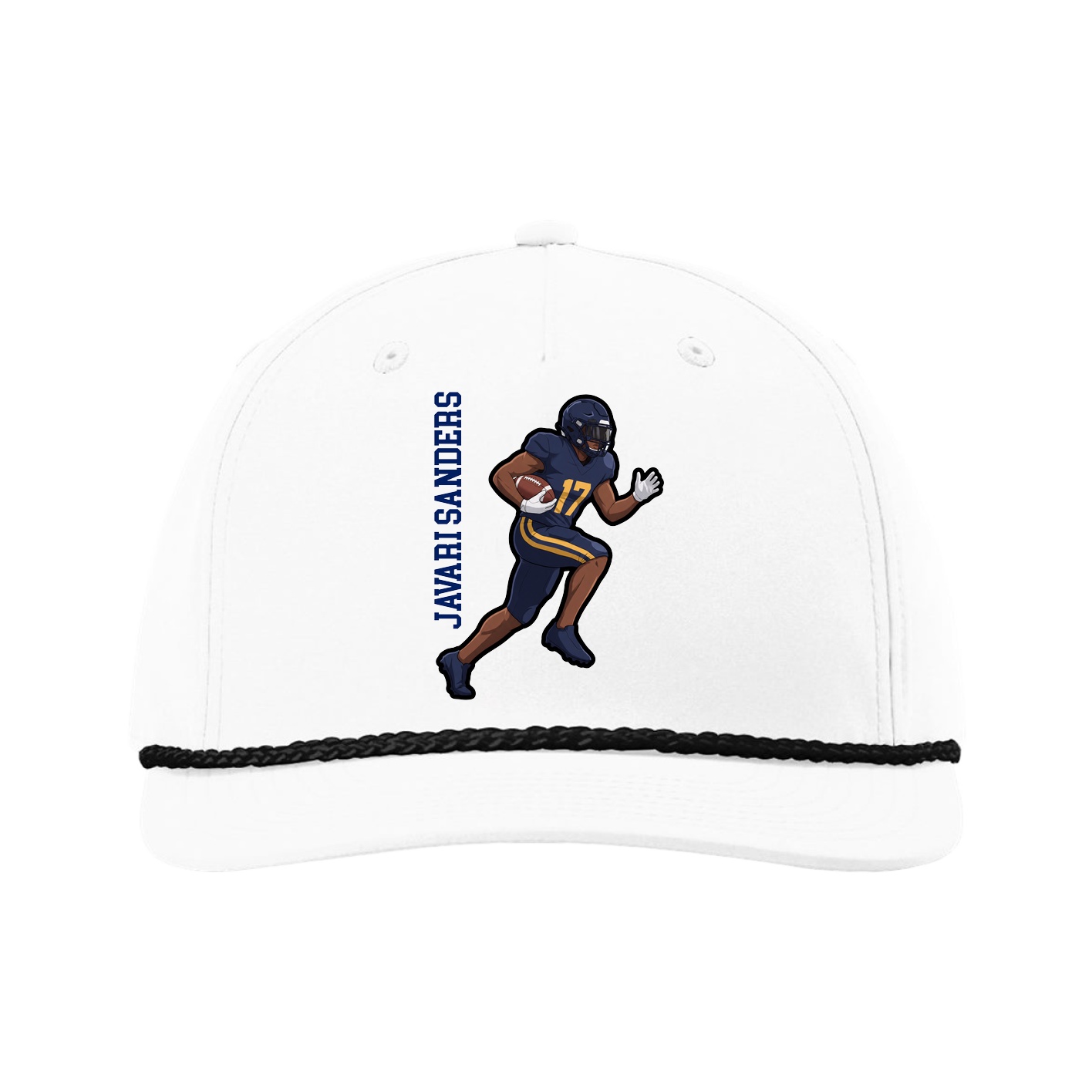Five-Panel Classic Rope Cap — Name Vertical in White