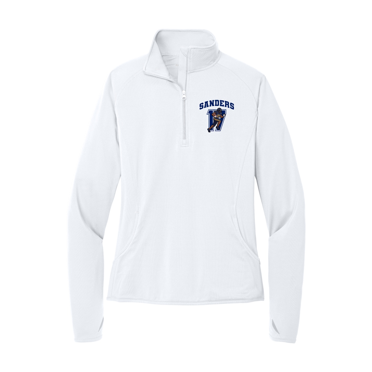 Women's Q-Zip Pullover — Number in White