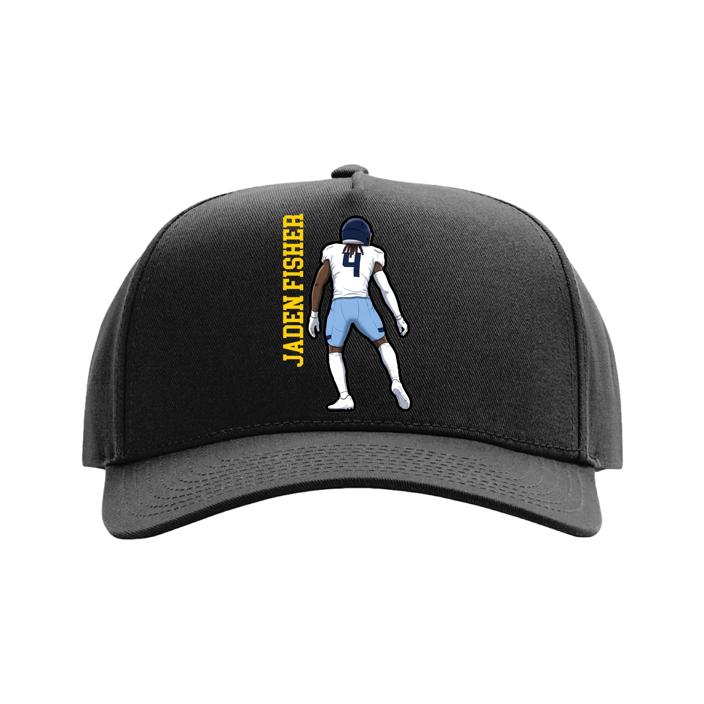 Full Fabric Five-Panel Champ Cap — Name Vertical in Black