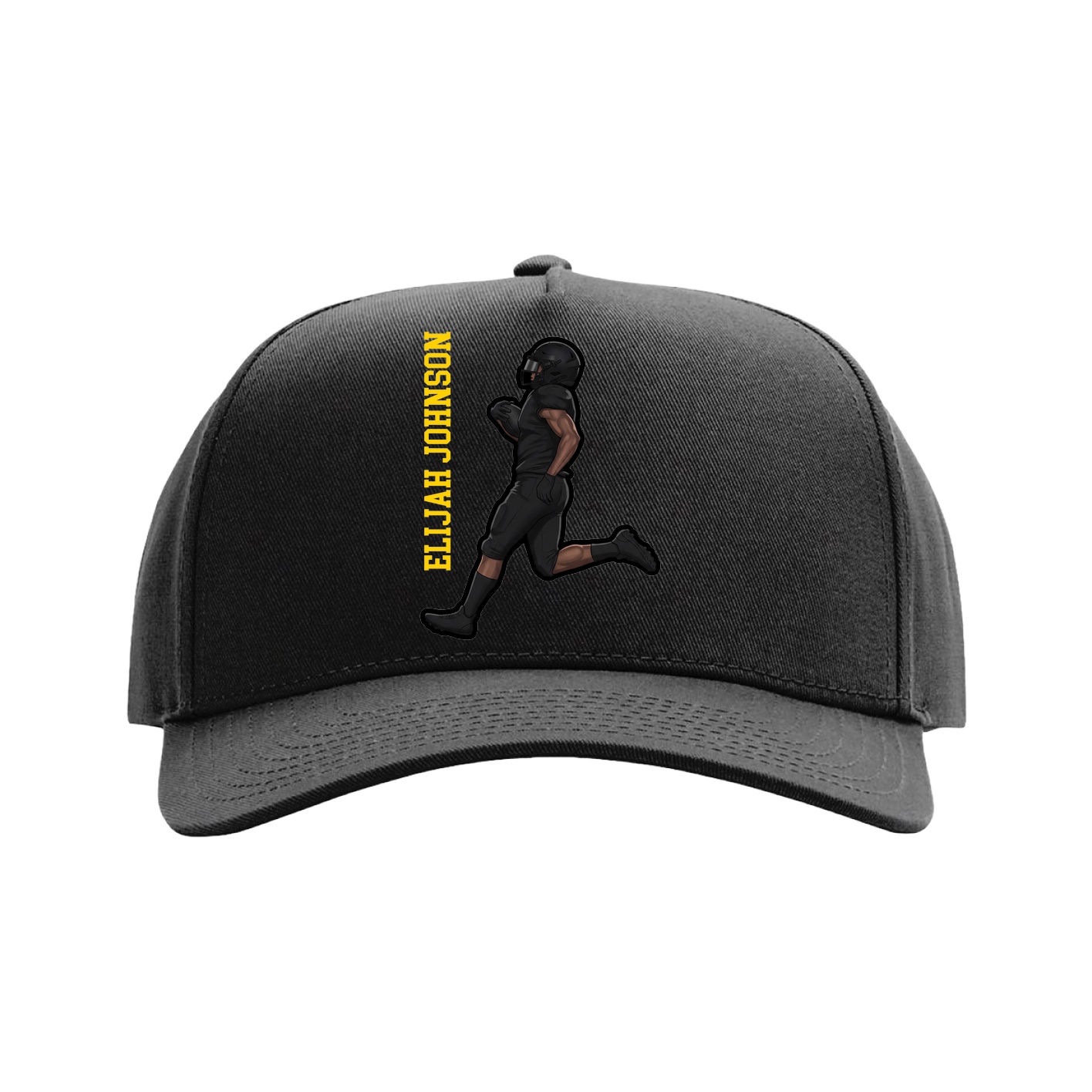 Full Fabric Five-Panel Champ Cap — Name Vertical in Black