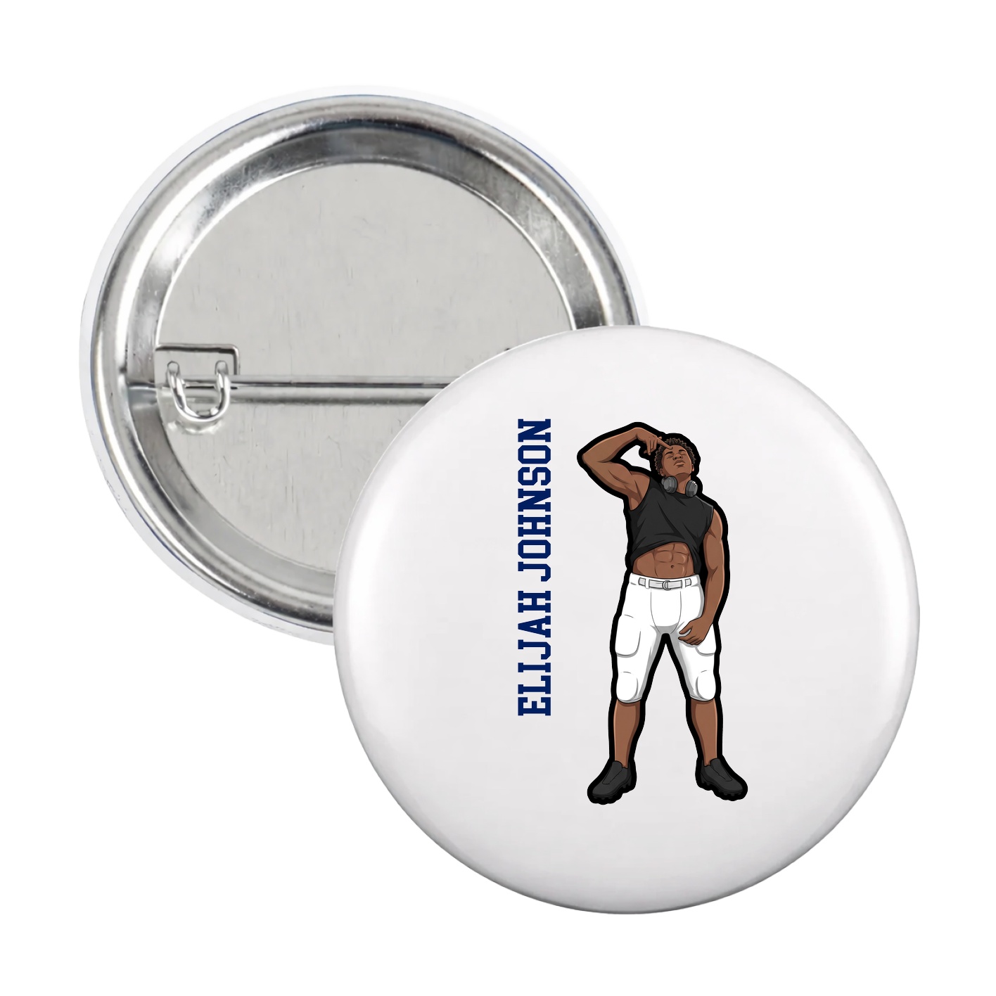 Game Day Button — Name Vertical in White