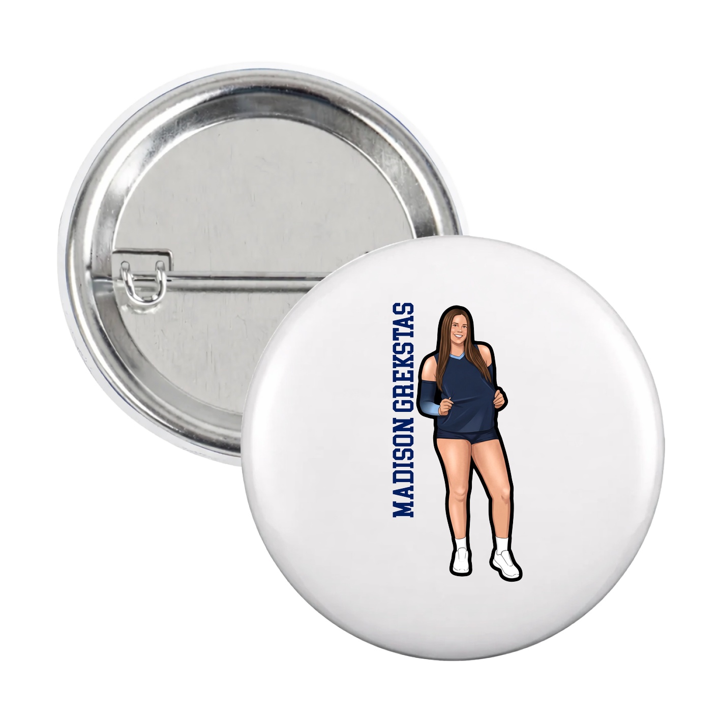 Game Day Button — Name Vertical in White