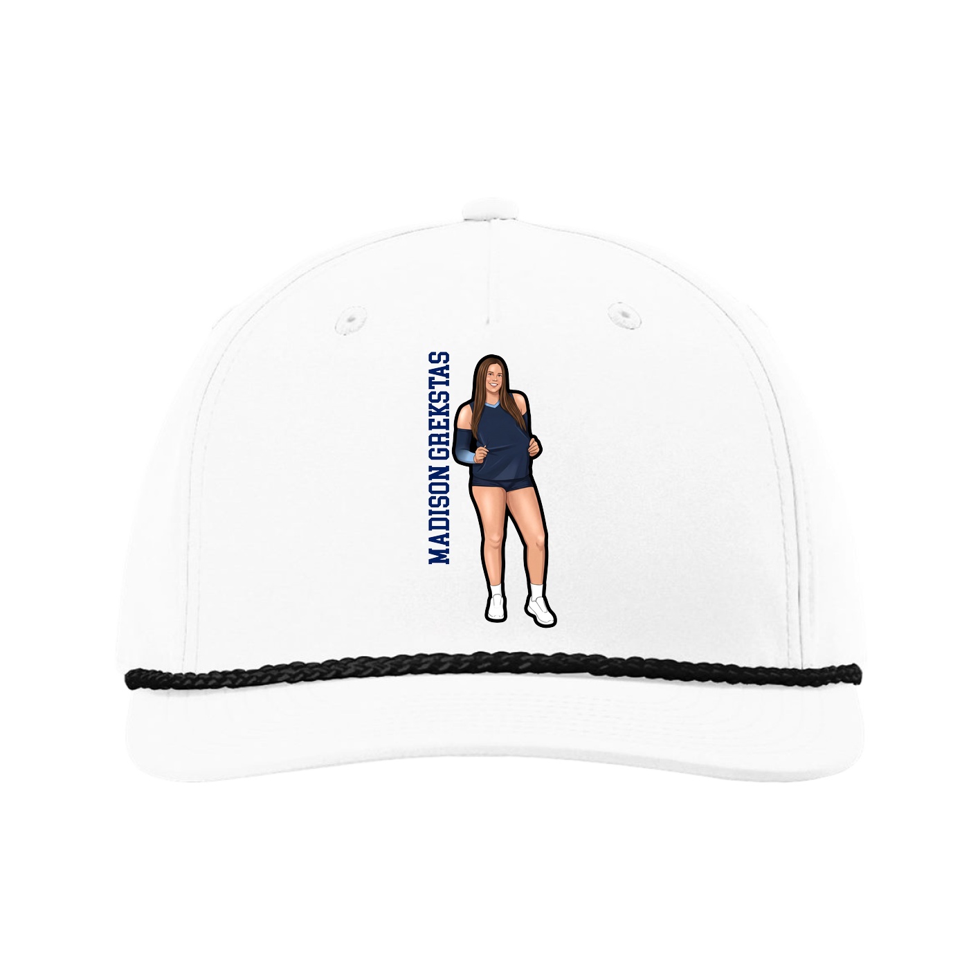 Five-Panel Classic Rope Cap — Name Vertical in White
