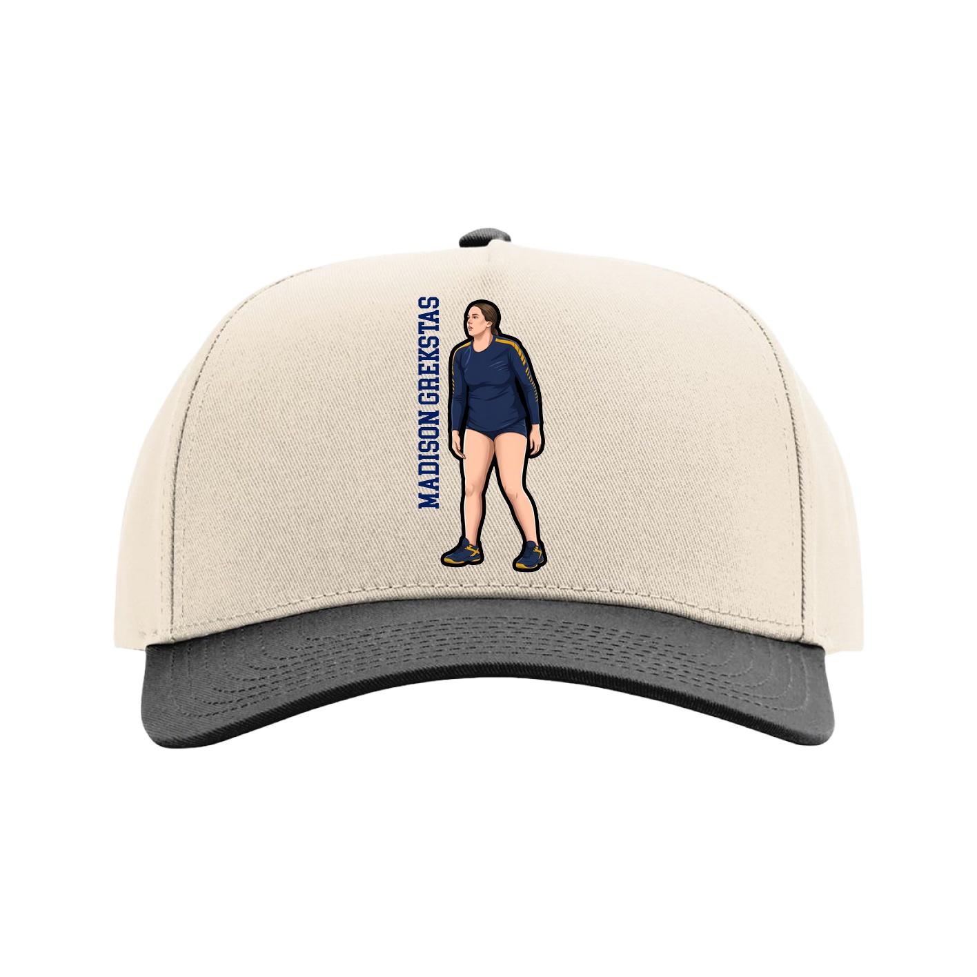 Full Fabric Five-Panel Champ Cap — Name Vertical in Cream/Black