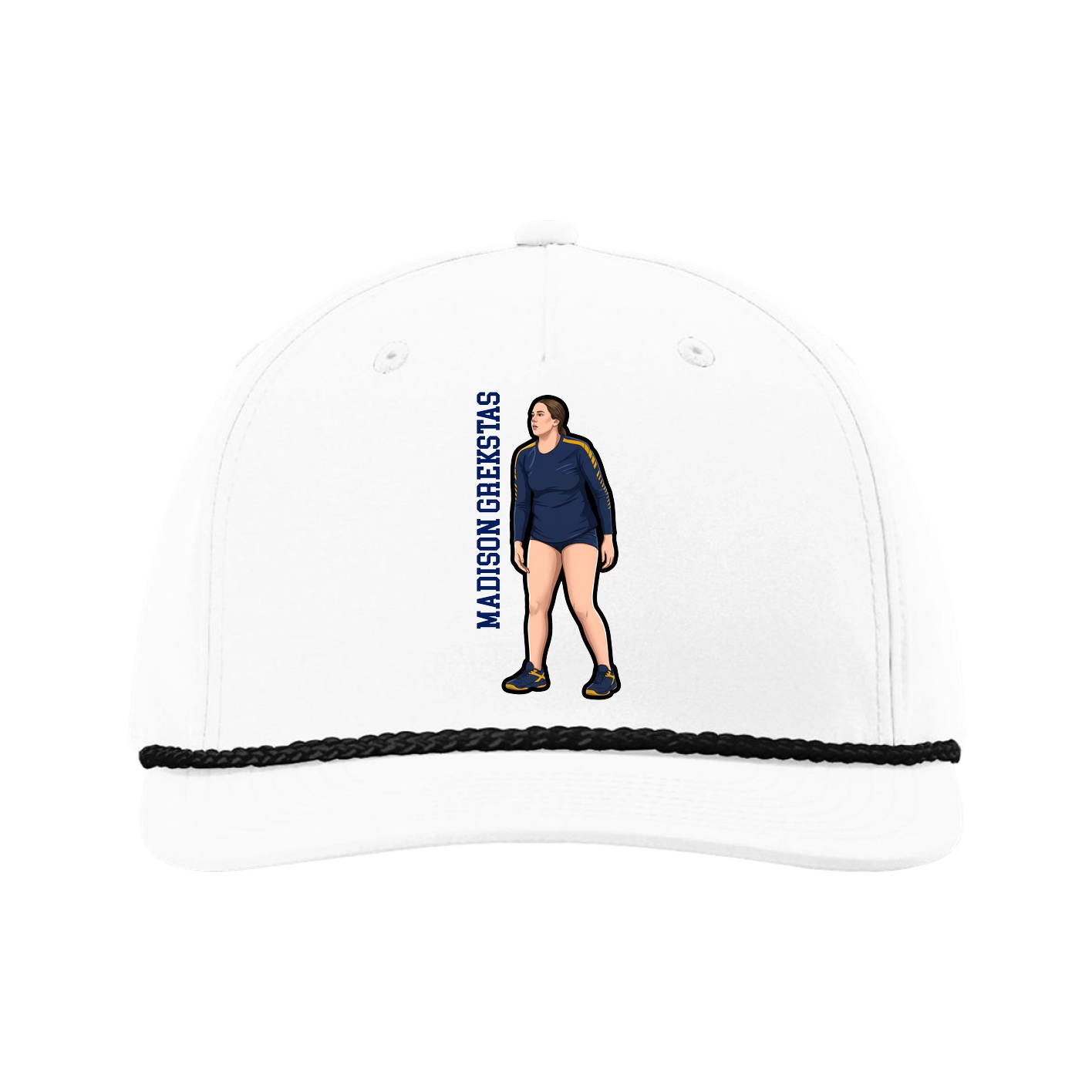 Five-Panel Classic Rope Cap — Name Vertical in White