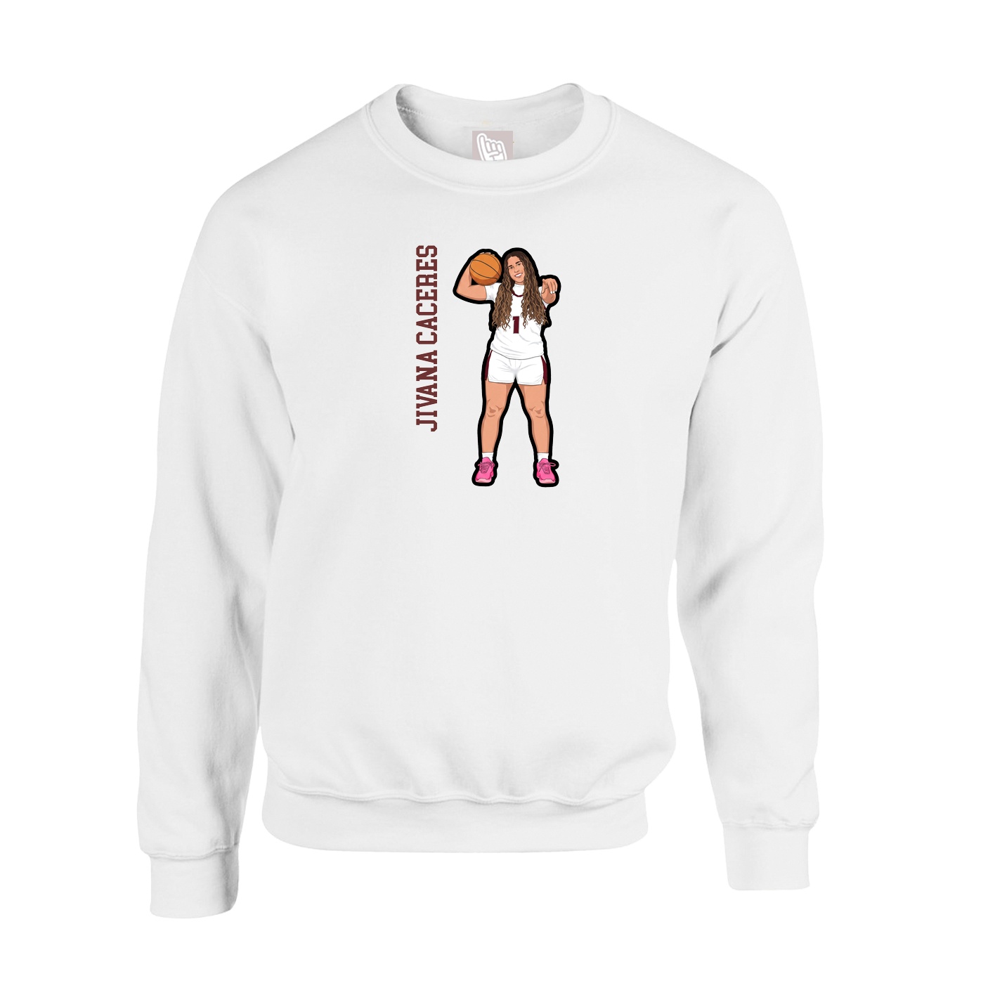 Fleece Crew — Name Vertical in White