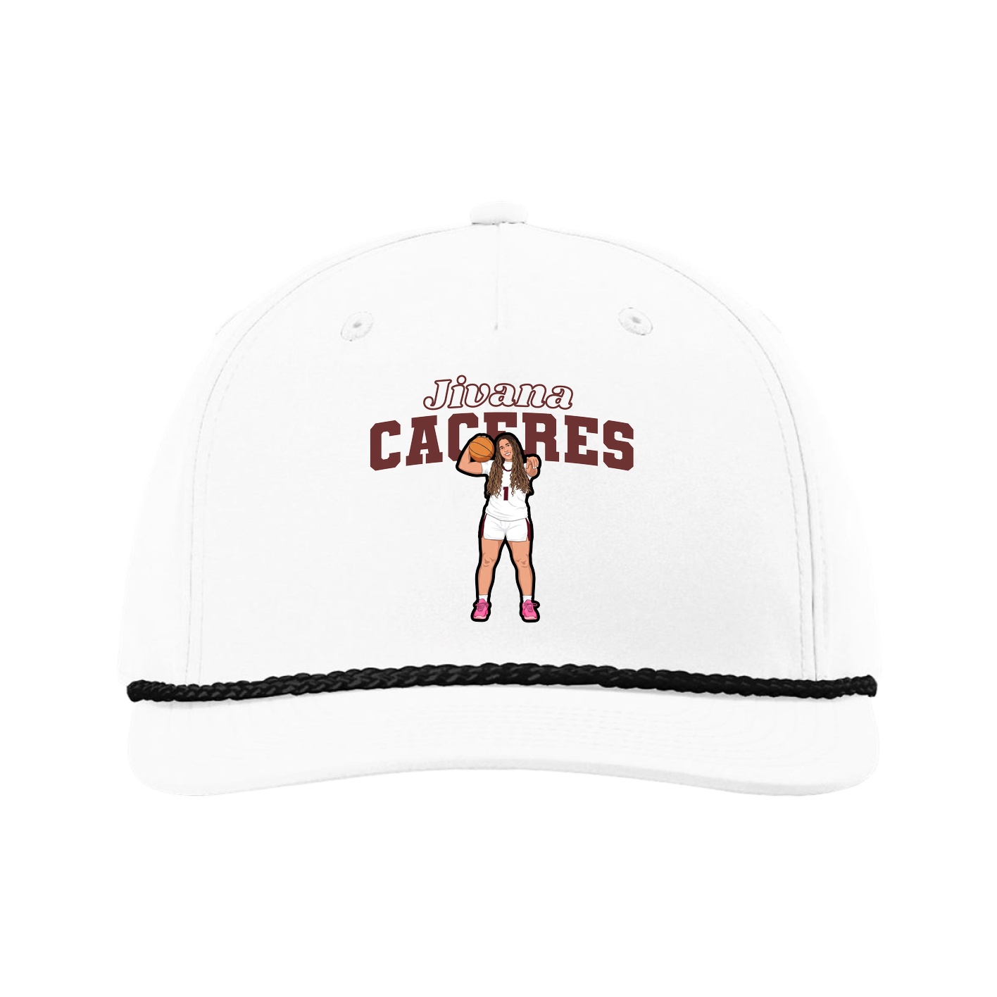 Five-Panel Classic Rope Cap — Name Arch in White