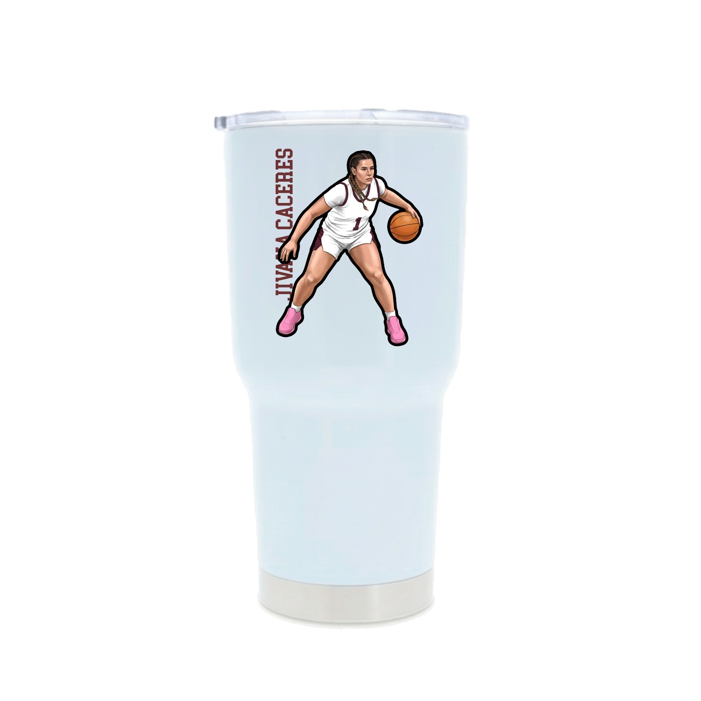 30oz Stainless Steel Tumbler — Name Vertical in White