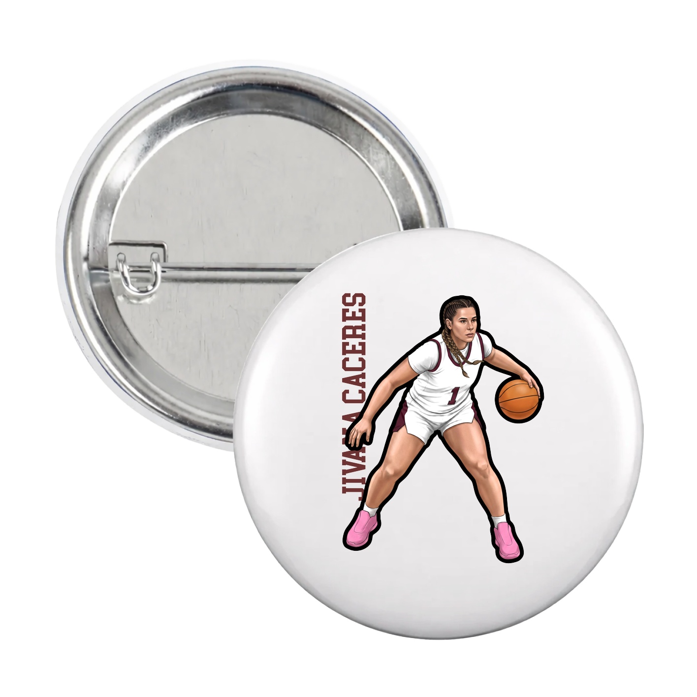 Game Day Button — Name Vertical in White