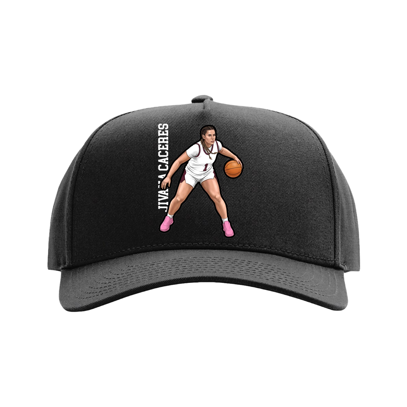 Full Fabric Five-Panel Champ Cap — Name Vertical in Black