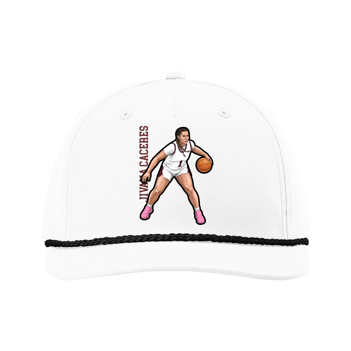 Five-Panel Classic Rope Cap — Name Vertical in White