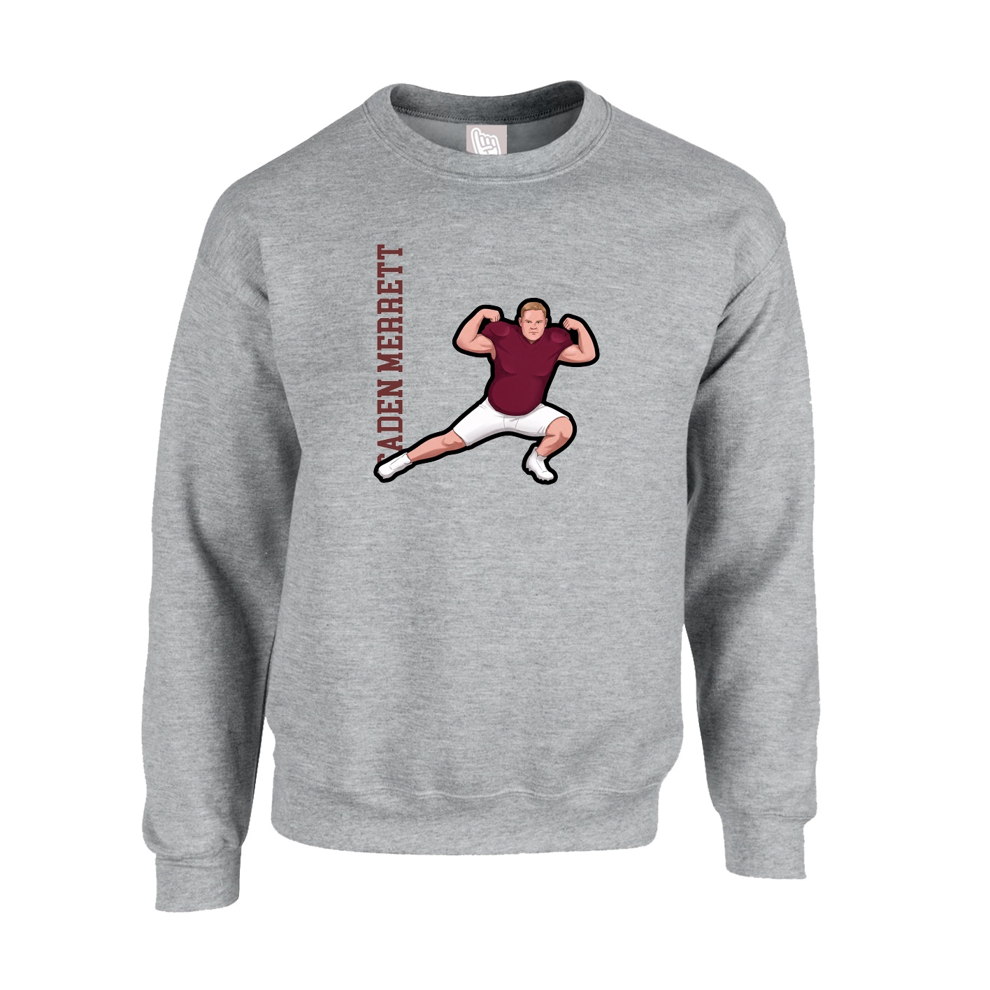 Fleece Crew — Name Vertical in Grey