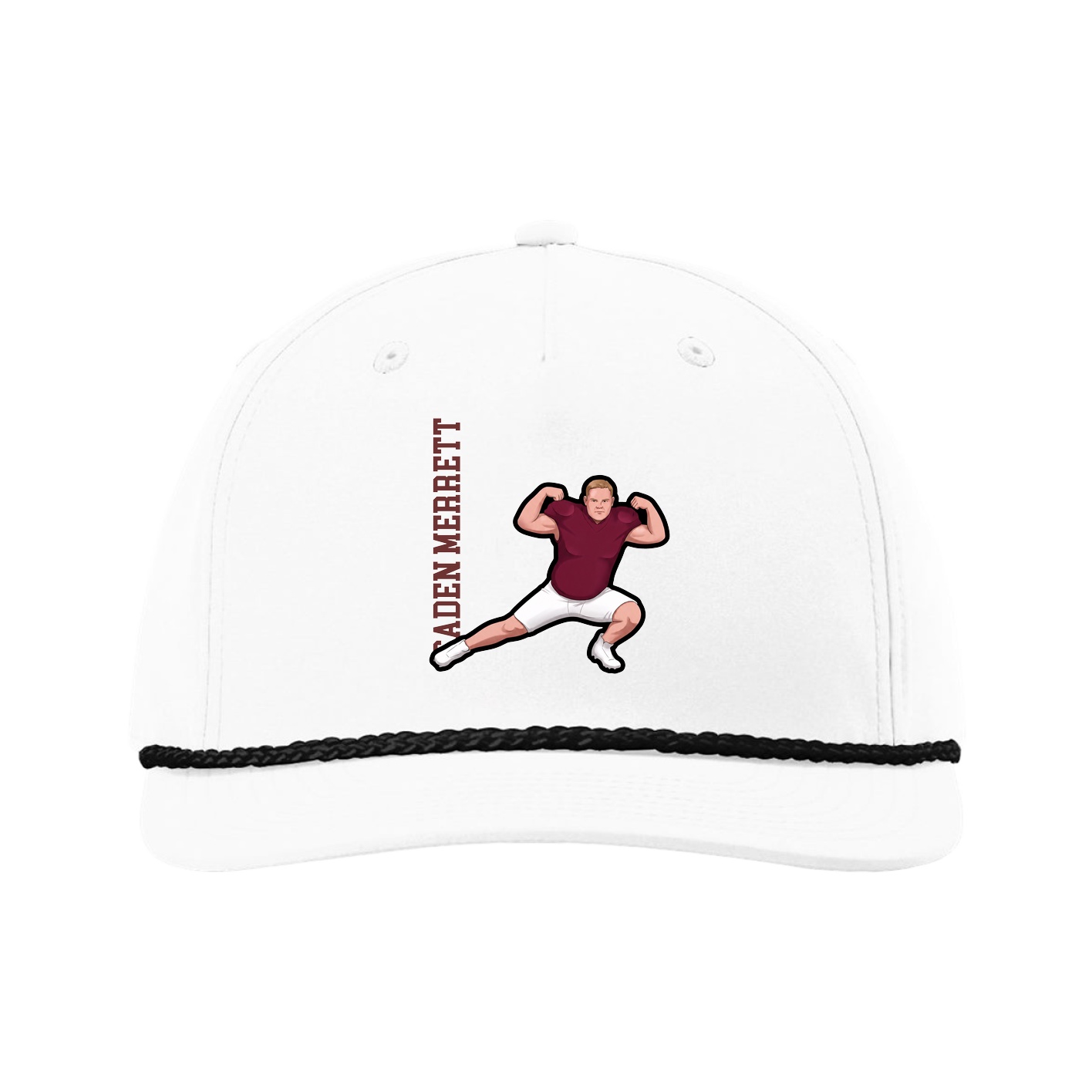 Five-Panel Classic Rope Cap — Name Vertical in White