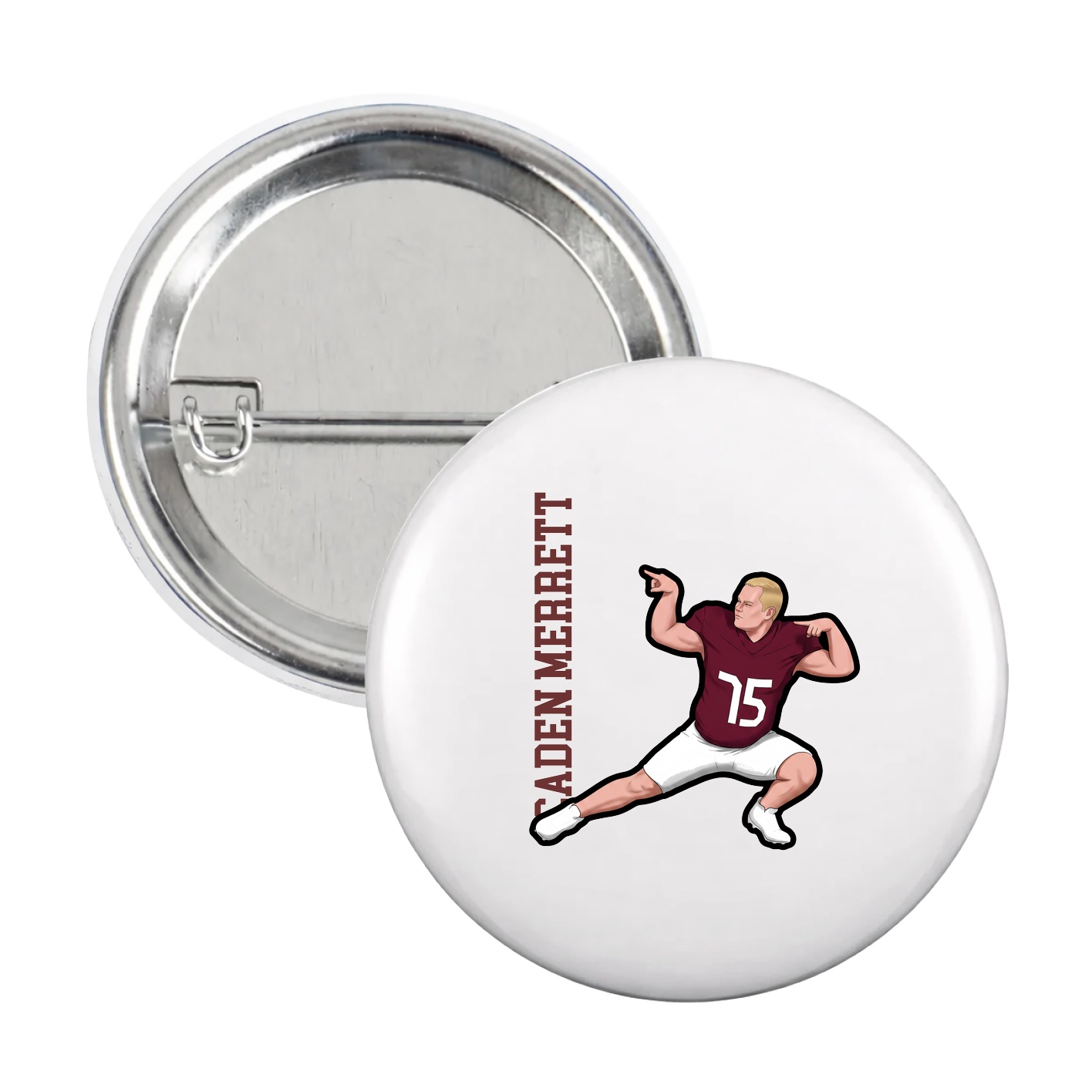 Game Day Button — Name Vertical in White