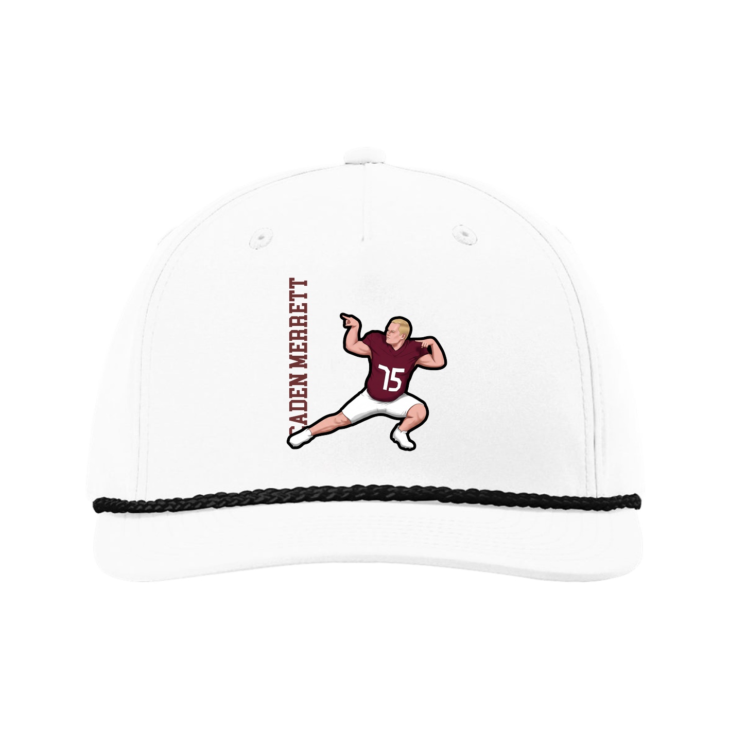 Five-Panel Classic Rope Cap — Name Vertical in White