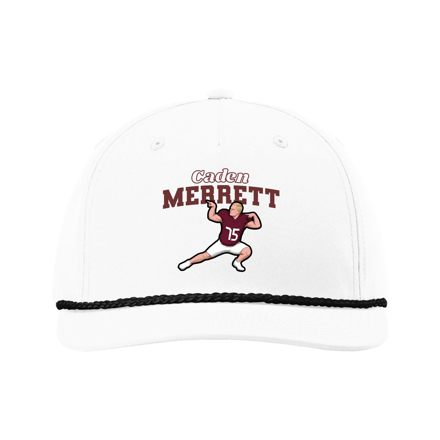 Five-Panel Classic Rope Cap — Name Arch in White