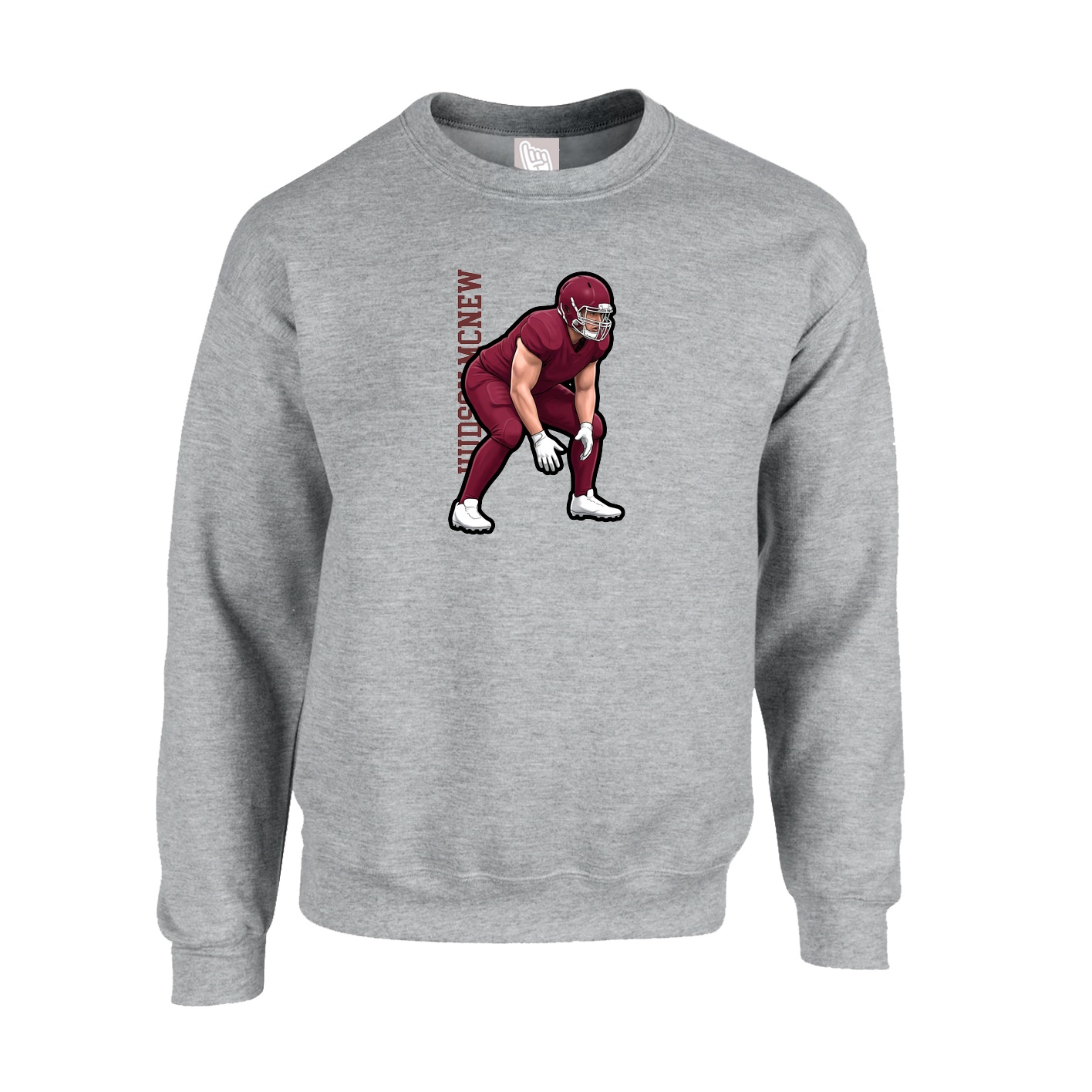 Fleece Crew — Name Vertical in Grey