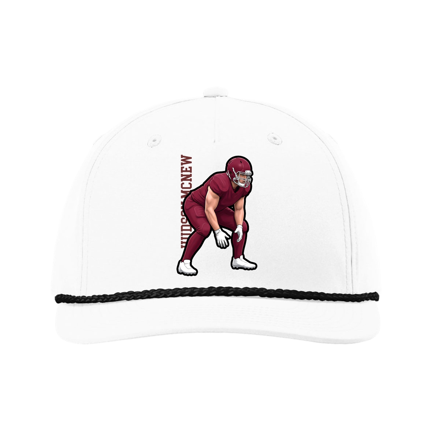 Five-Panel Classic Rope Cap — Name Vertical in White