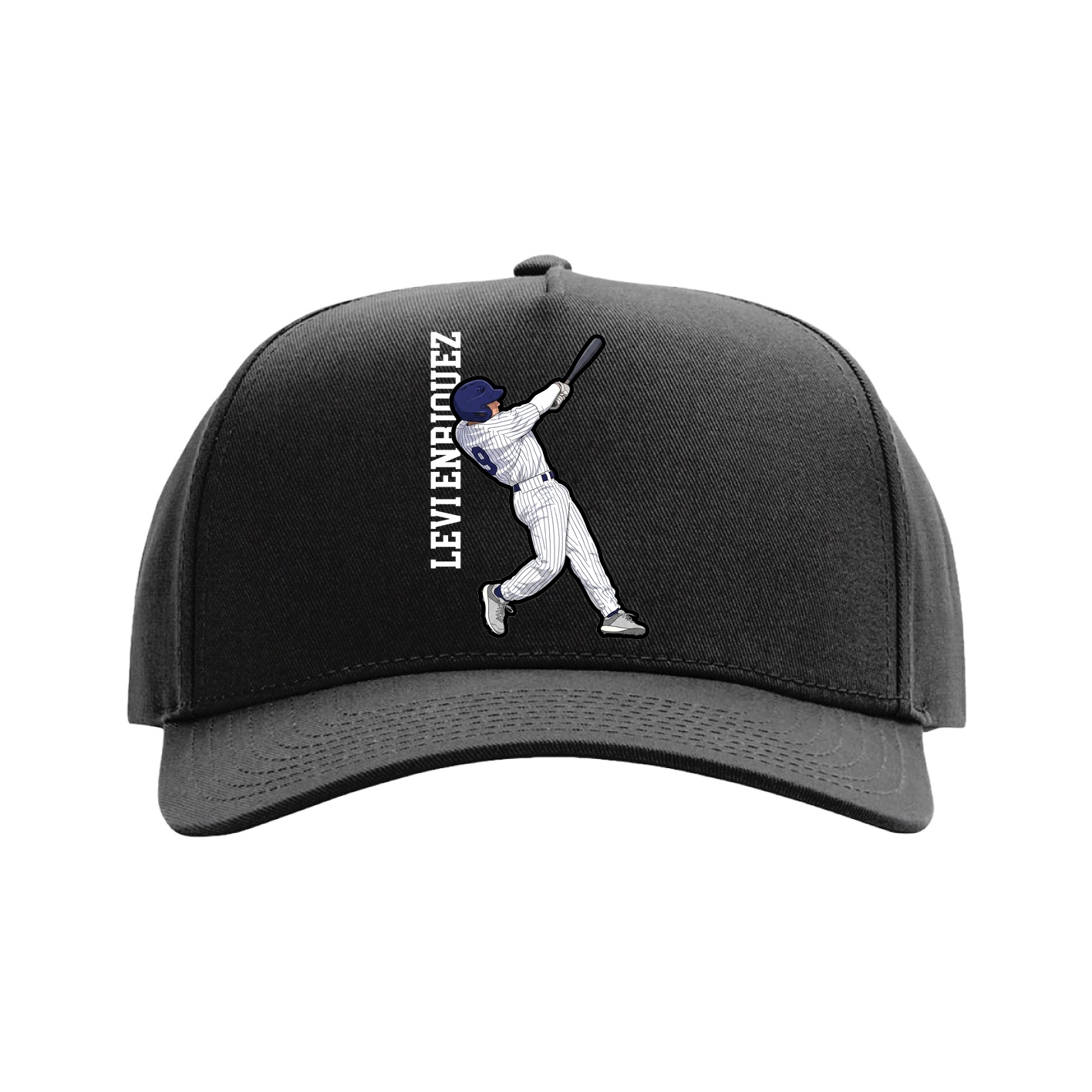 Full Fabric Five-Panel Champ Cap — Name Vertical in Black
