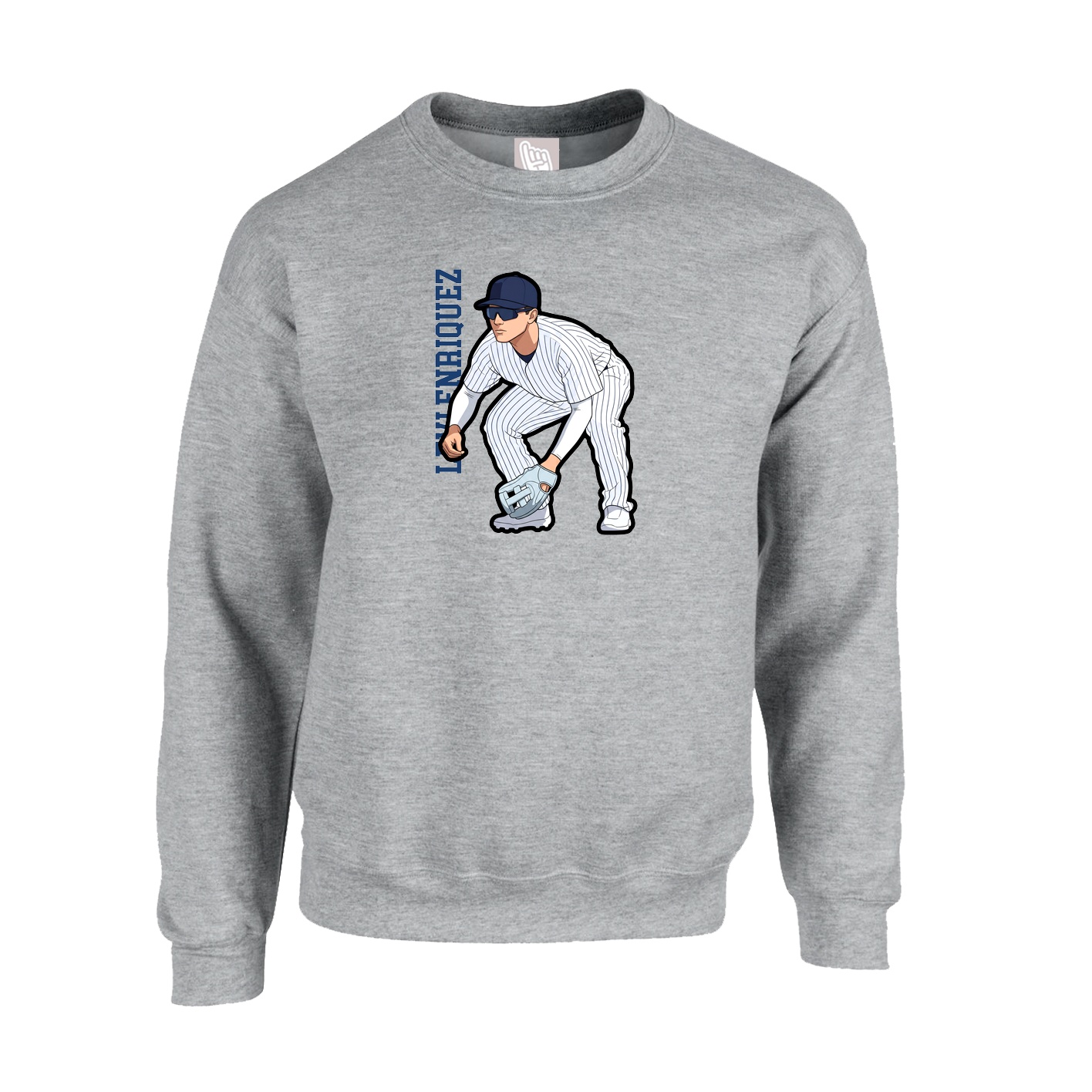 Fleece Crew — Name Vertical in Grey