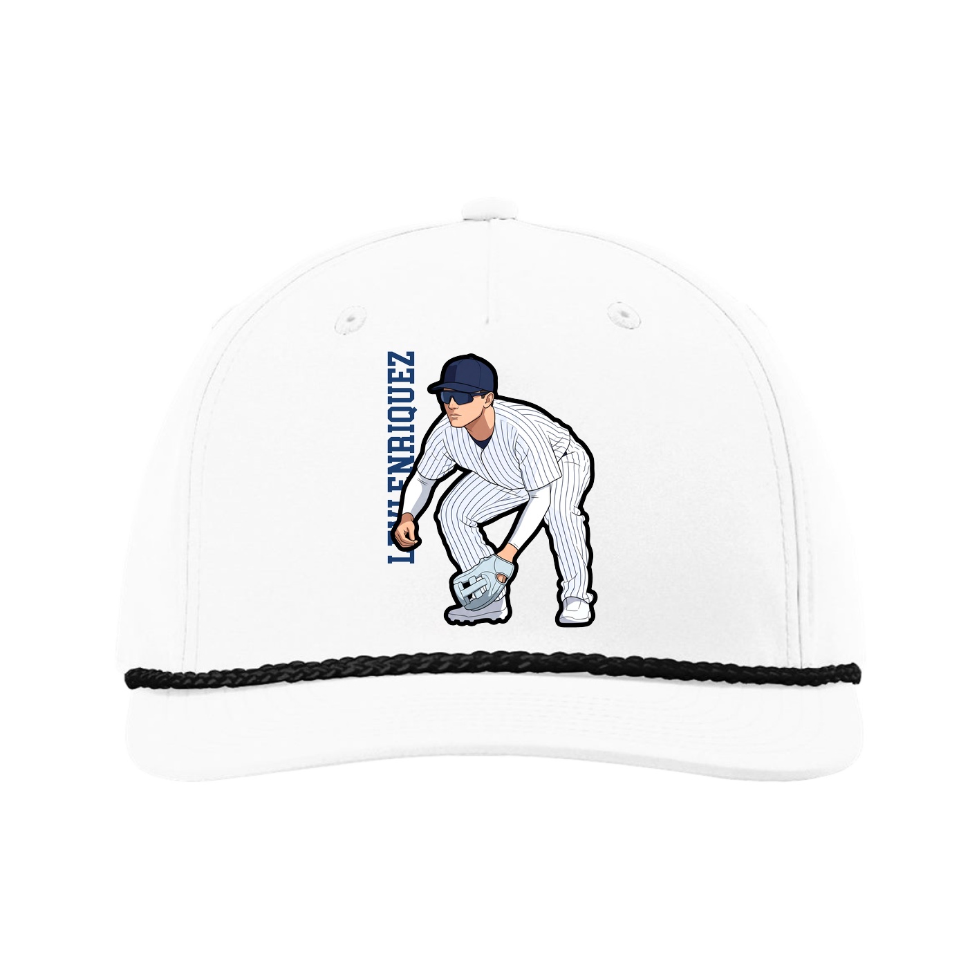 Five-Panel Classic Rope Cap — Name Vertical in White