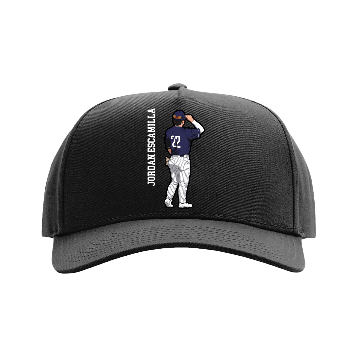 Full Fabric Five-Panel Champ Cap — Name Vertical in Black