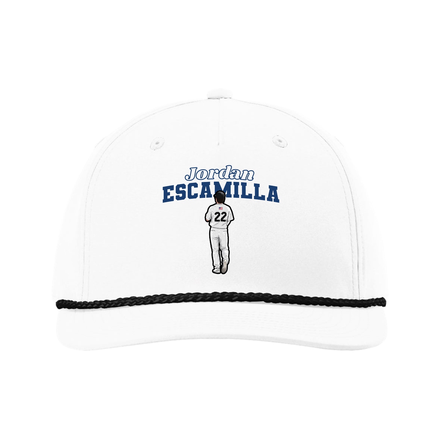 Five-Panel Classic Rope Cap — Name Arch in White