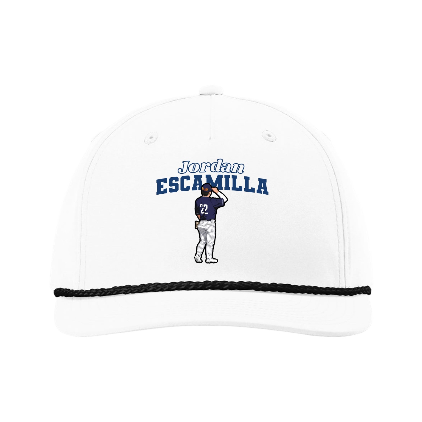 Five-Panel Classic Rope Cap — Name Arch in White