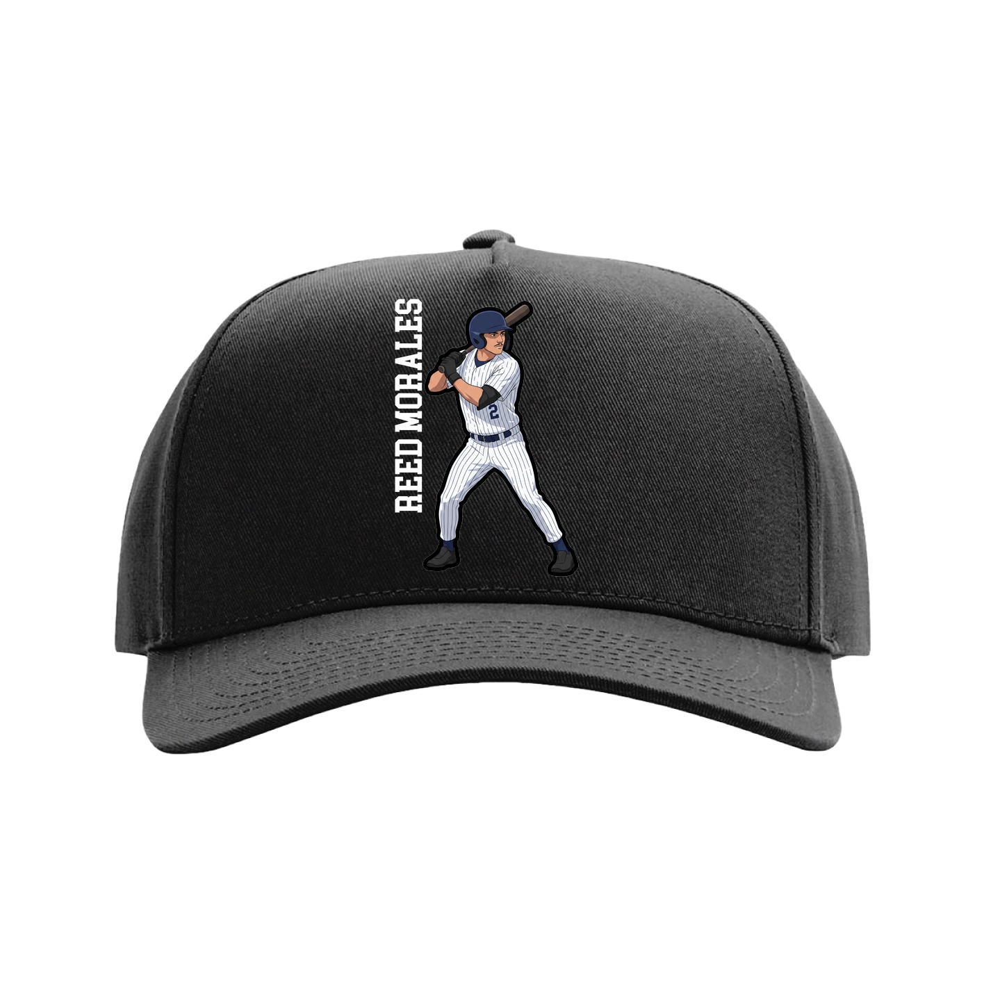 Full Fabric Five-Panel Champ Cap — Name Vertical in Black