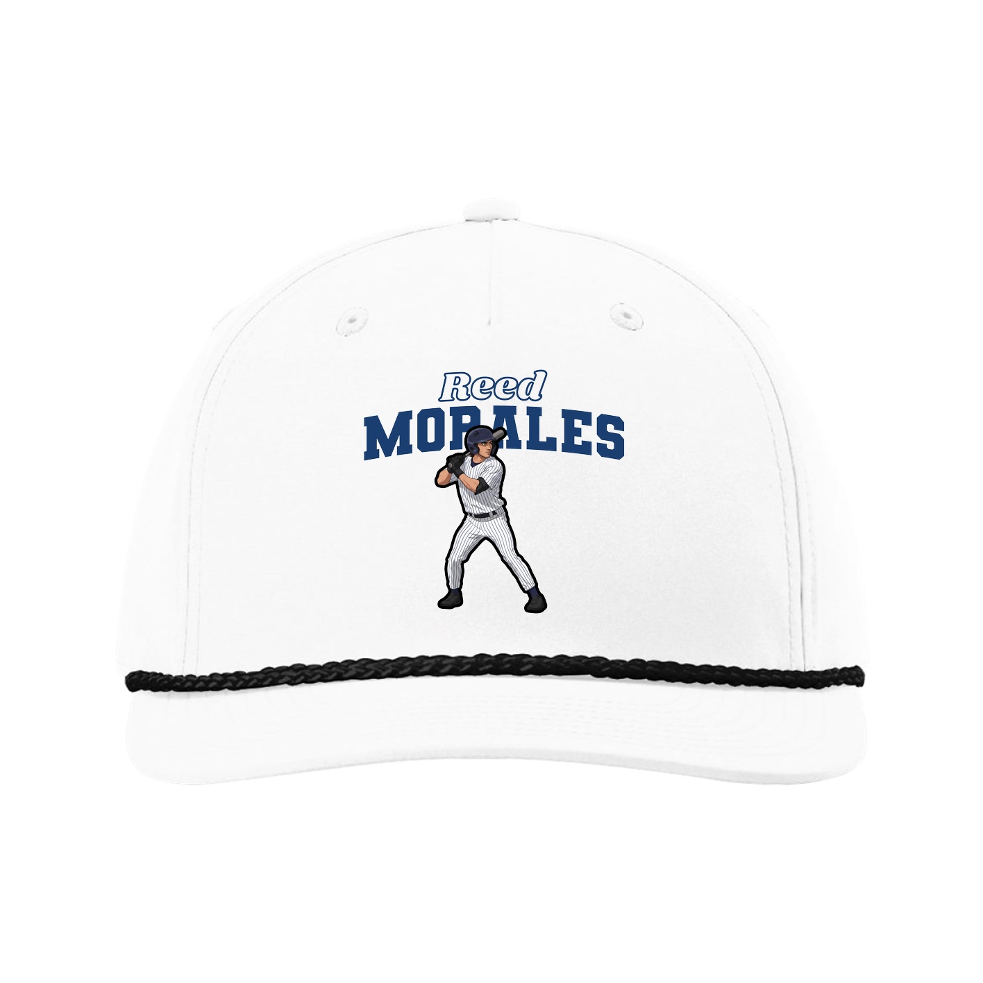 Five-Panel Classic Rope Cap — Name Arch in White