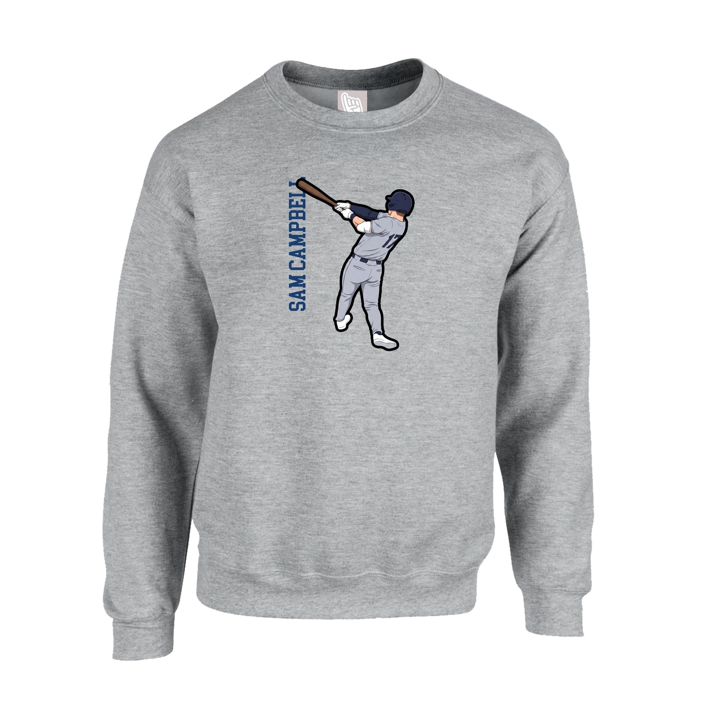 Fleece Crew — Name Vertical in Grey