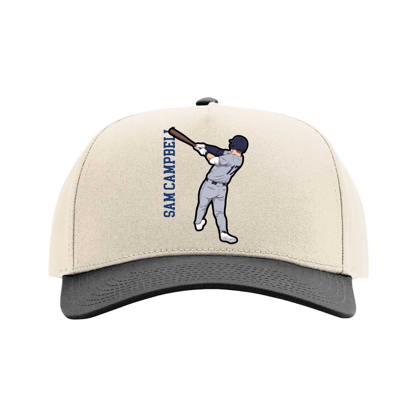 Full Fabric Five-Panel Champ Cap — Name Vertical in Cream/Black