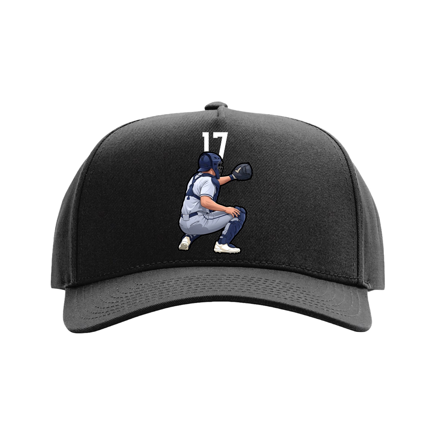 Full Fabric Five-Panel Champ Cap — Number Top in Black