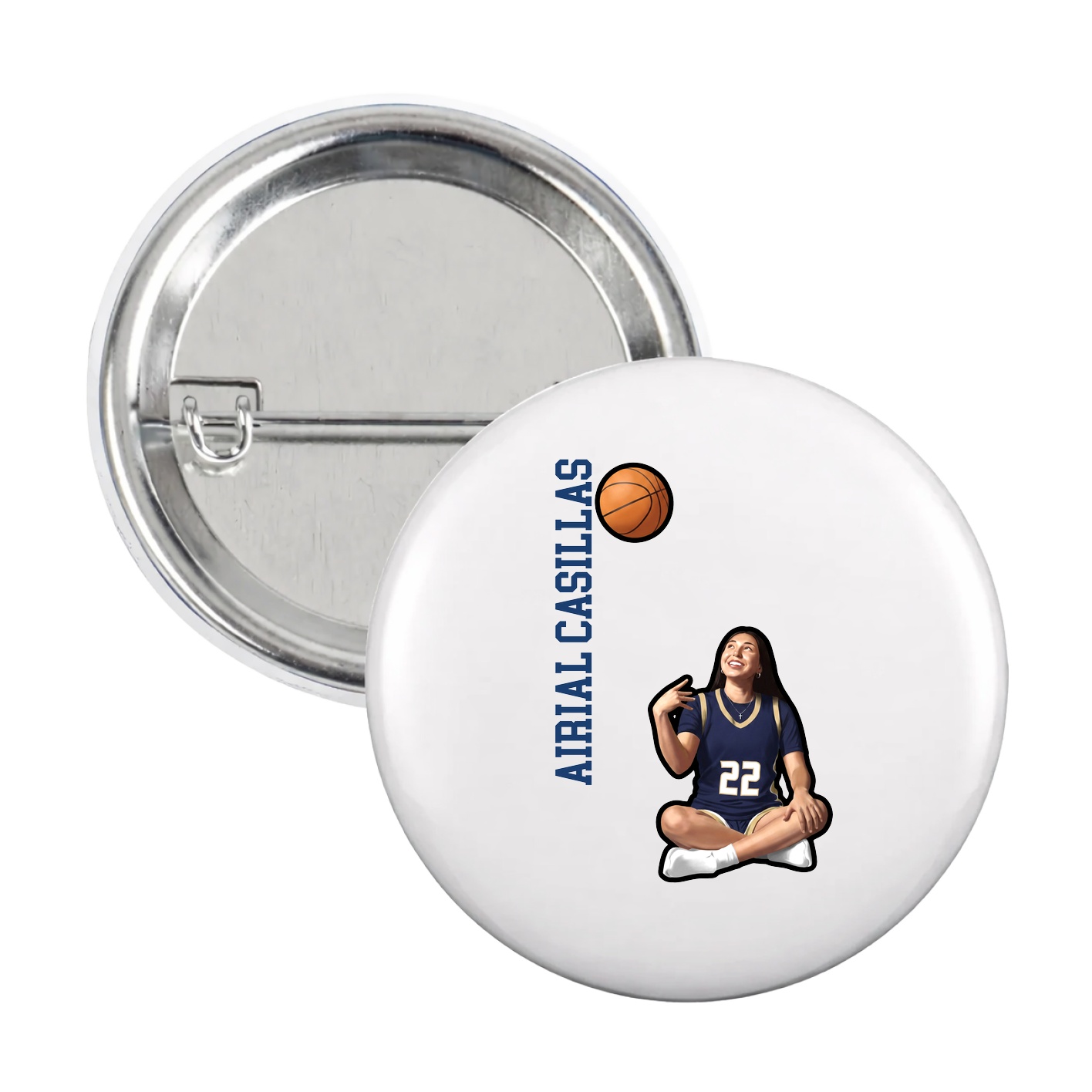 Game Day Button — Name Vertical in White